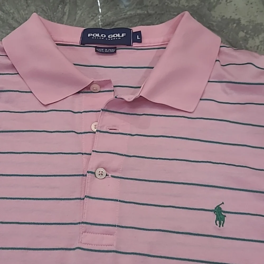 Ralph LAUREN GOLF men's Pink Striped Polo Golf Shirt Large